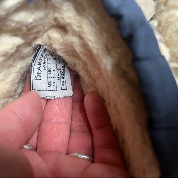 BearPaw Bethany Size 10 Navy Blue & Leather Brown Winter Ducks Boots Sherpa - Picture 6 of 7